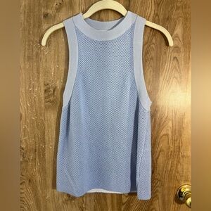 Milly Light Blue textured mesh Open Knit Tank